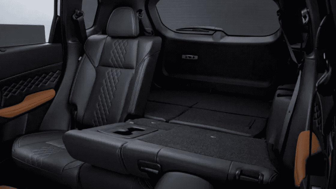2024 Mitsubishi Outlander second row seating with fold flat seats, quilted upholstery, and rear cargo access