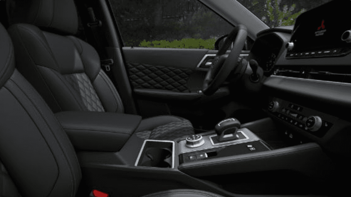 2025 Mitsubishi Outlander front seat interior with leather upholstery and console view