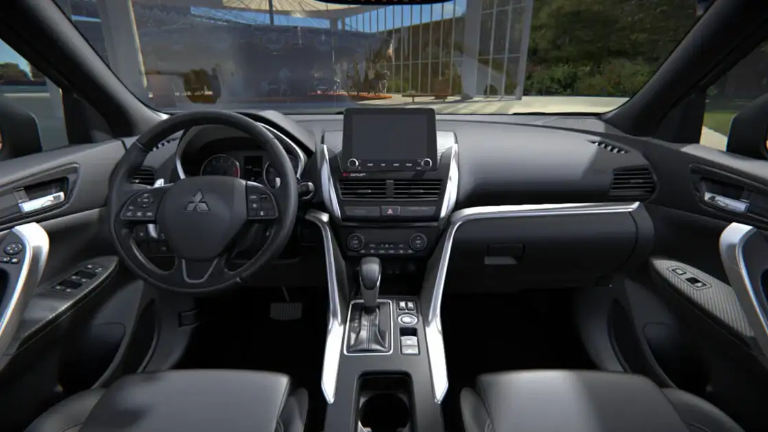 2026 Mitsubishi Eclipse Cross interior cockpit with touchscreen infotainment, automatic shifter, and modern dashboard layout