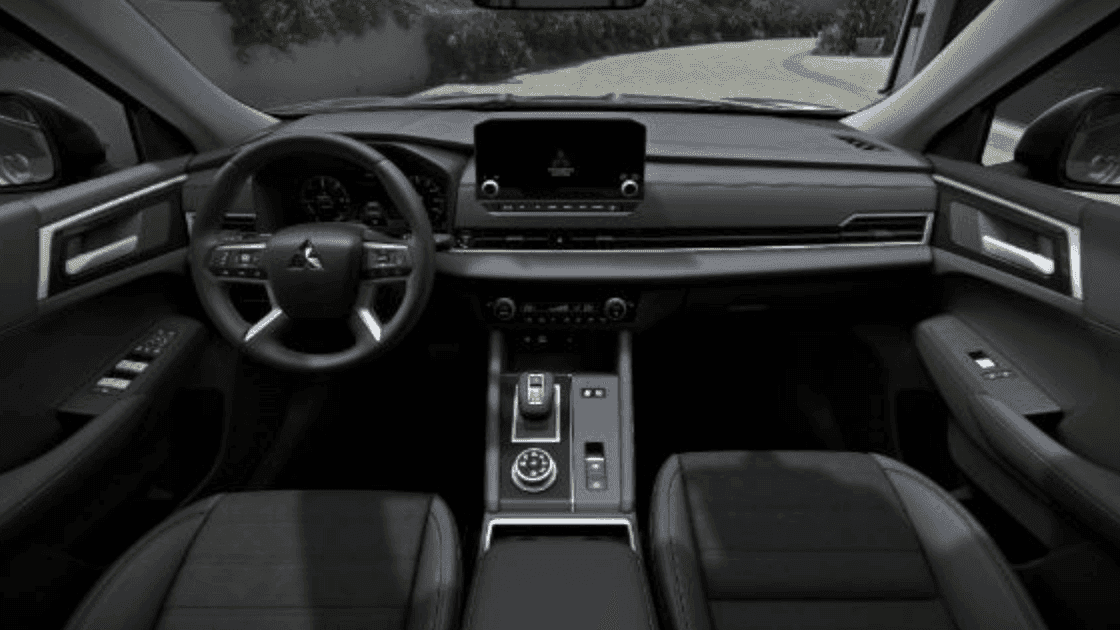2026 Mitsubishi Outlander interior dashboard with touchscreen display steering wheel and center console