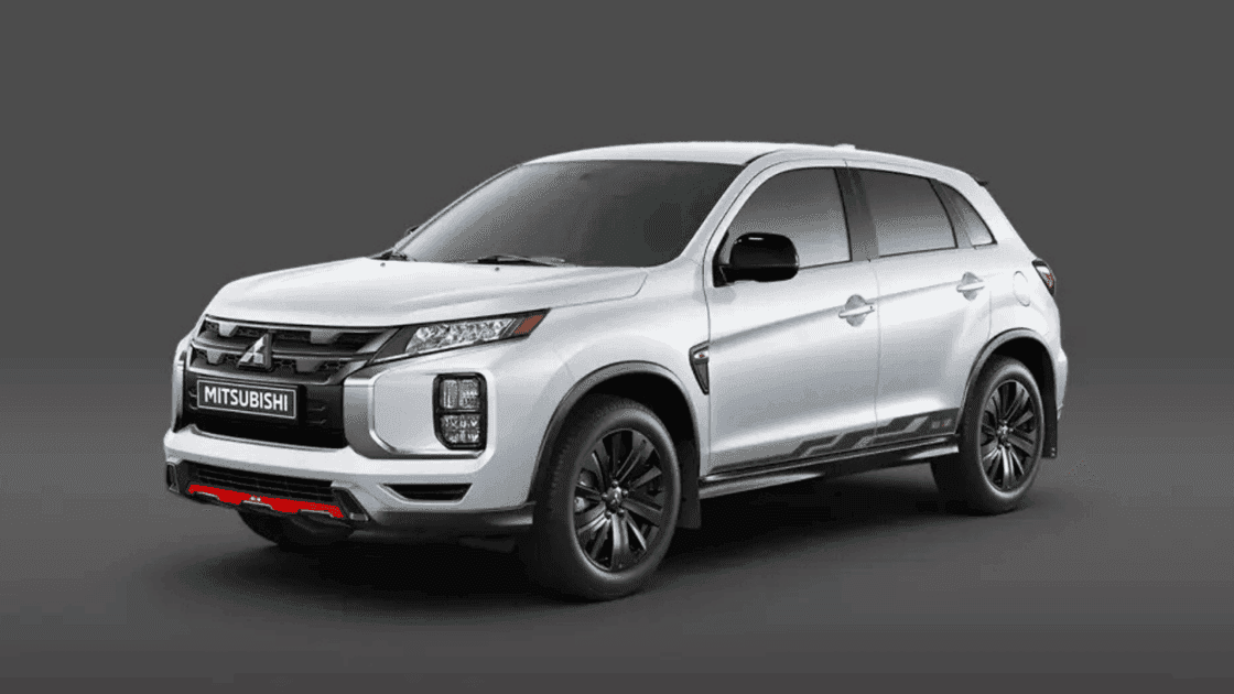 2026 Mitsubishi Outlander Sport parked in studio front three quarter view with silver exterior