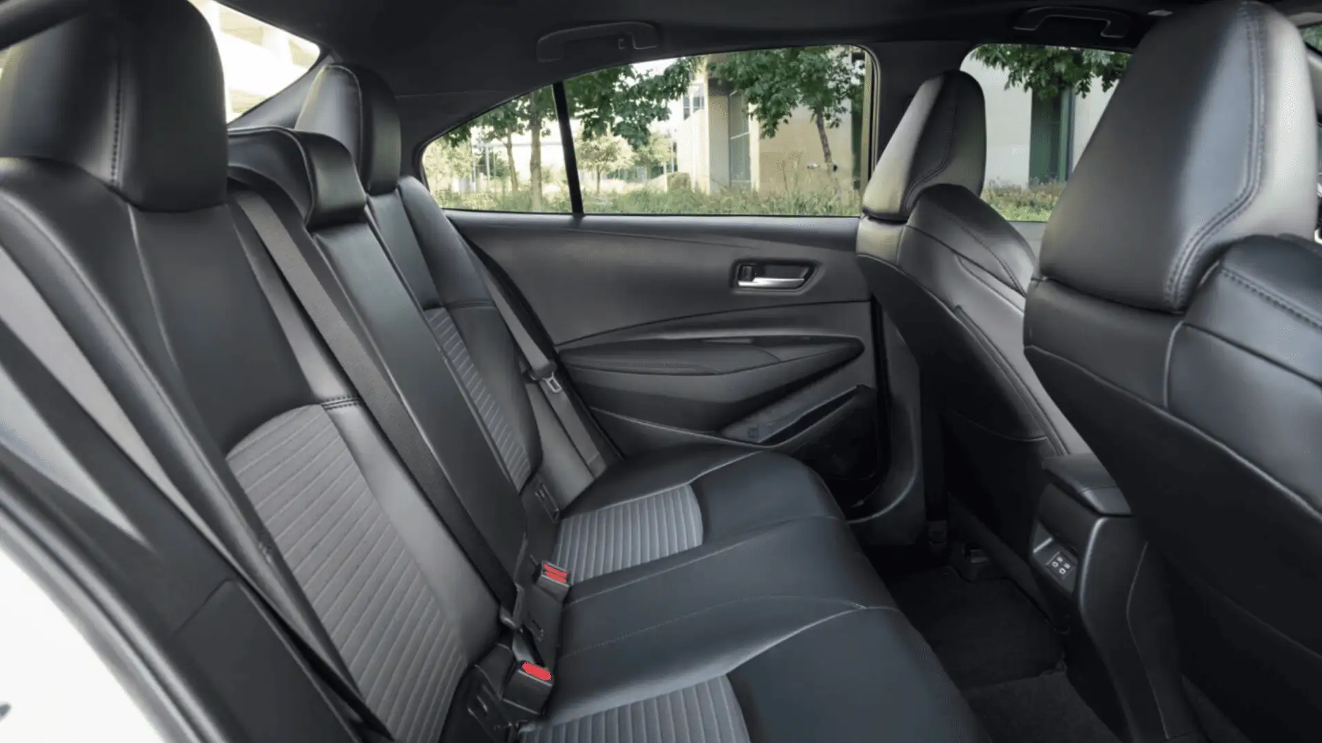 Rear seating area of the 2025 Toyota Corolla showing spacious legroom, comfortable upholstery, and practical cabin design for everyday driving.