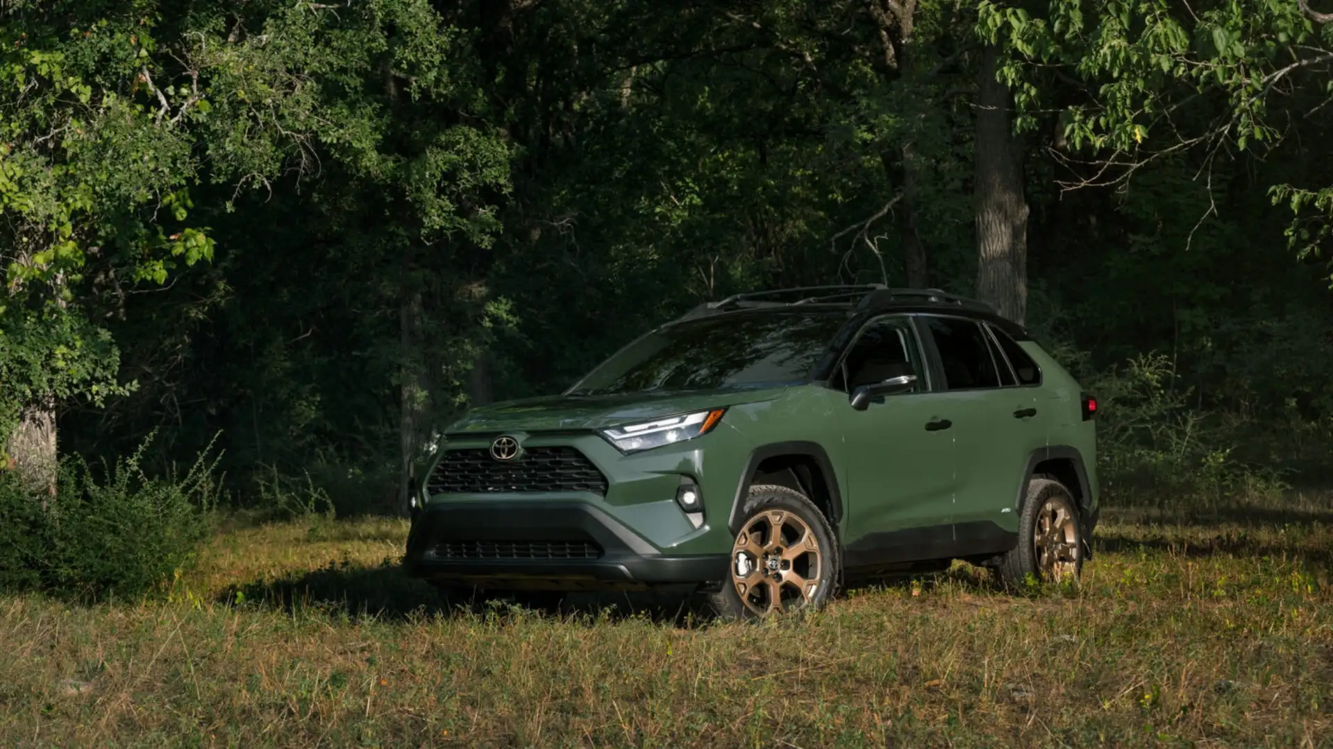 2025 Toyota RAV4 Hybrid exterior in Hagerstown, MD shown in an outdoor setting emphasizing rugged design and hybrid capability
