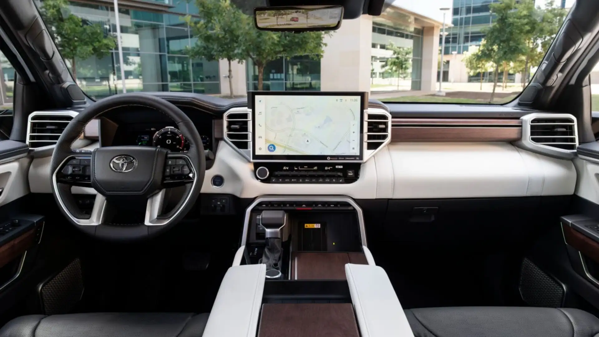 2025 Toyota Sequoia dashboard with large touchscreen, navigation system, and advanced connectivity features