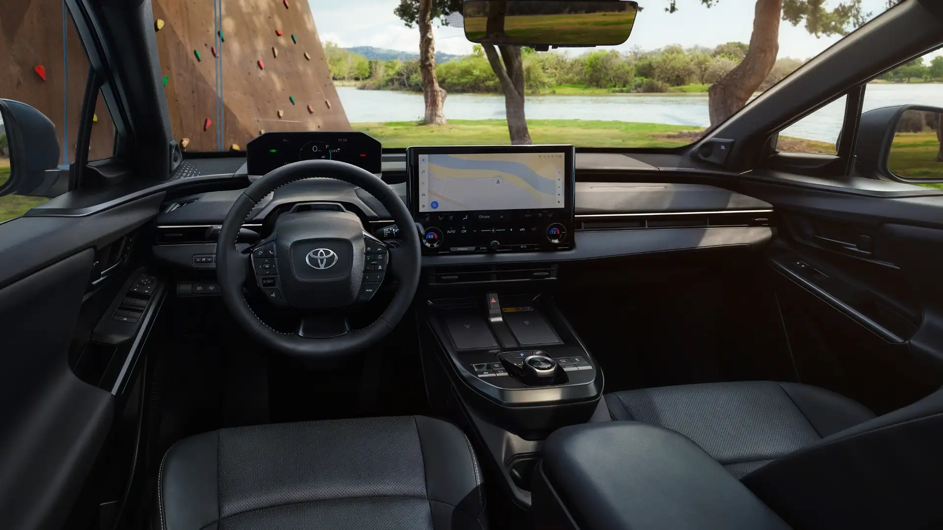 2026 Toyota bZ interior cabin view highlighting seating layout, center console design, and efficient use of interior space
