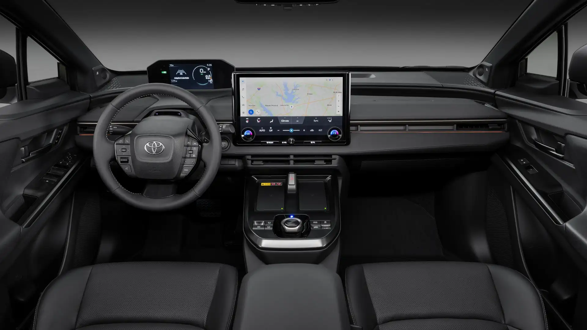 2026 Toyota bZ Woodland infotainment screen displaying navigation, connectivity features, and multimedia controls within the cabin