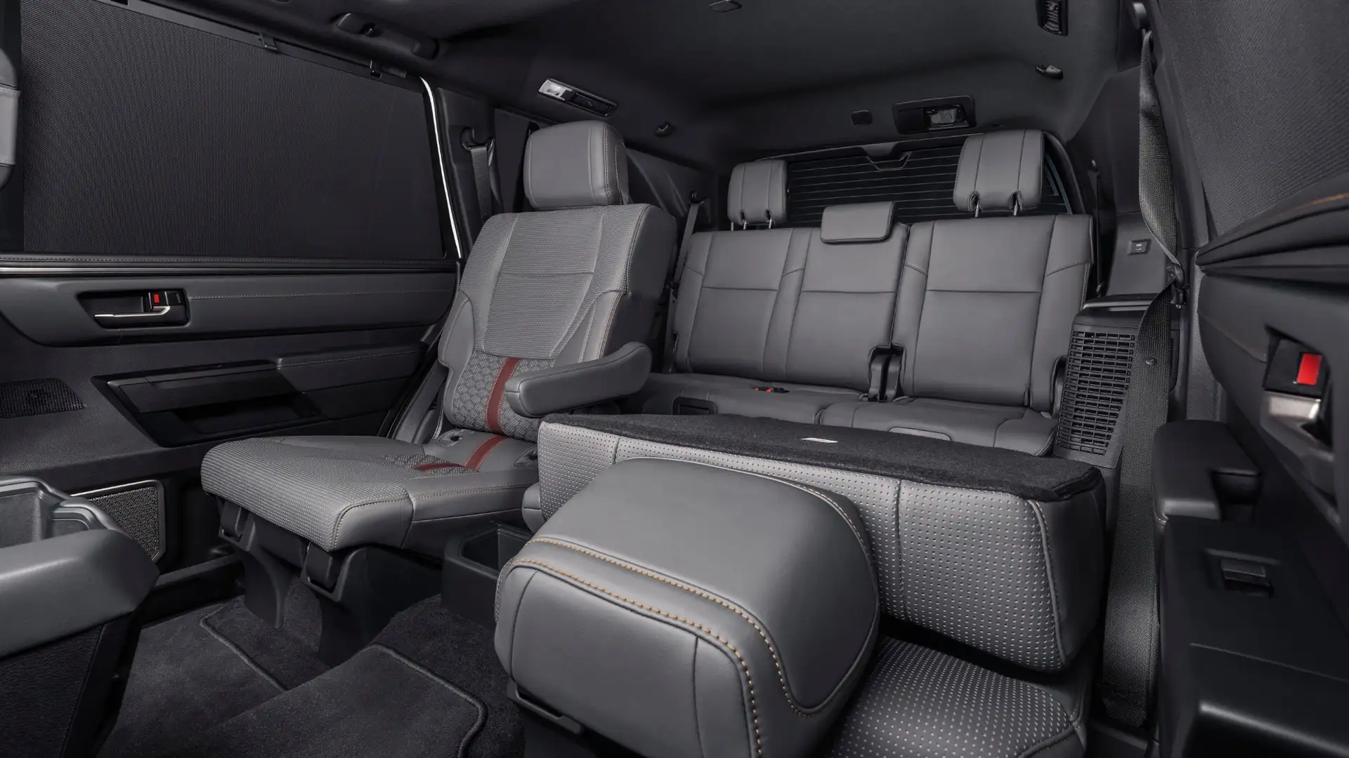 2026 Toyota Sequoia three-row leather interior seating cabin view