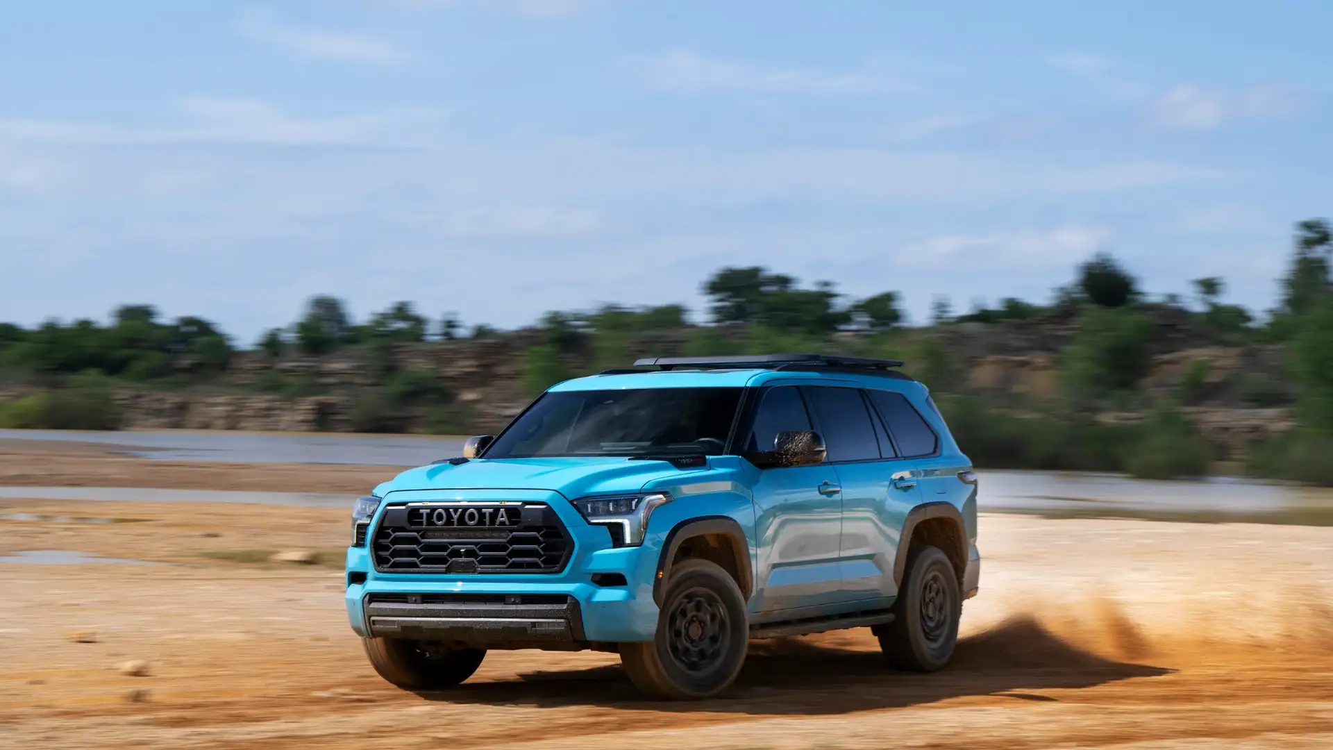 2026 Toyota Sequoia TRD Pro in blue off-roading in Hagerstown MD