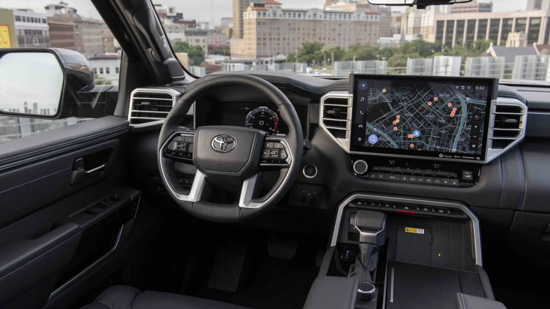 2026 Toyota Tundra cockpit with large touchscreen and navigation