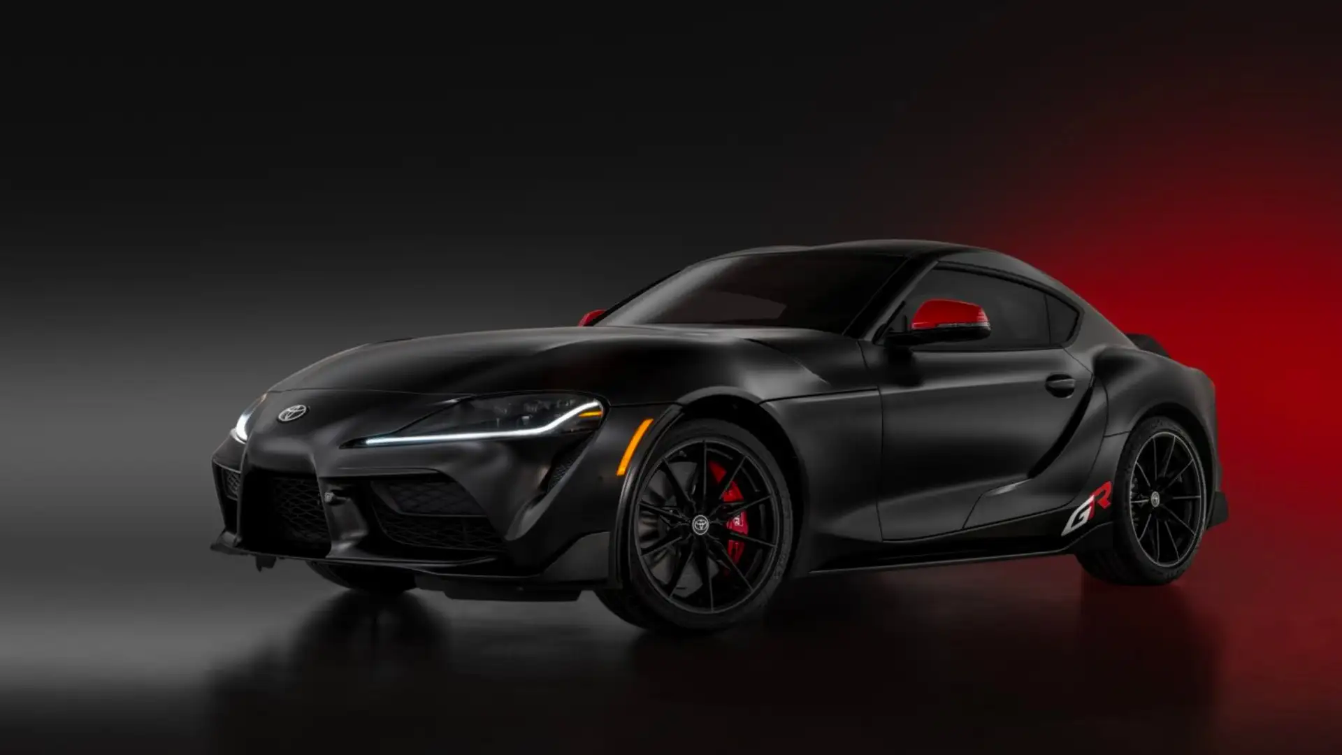 2026 Toyota GR Supra matte black coupe red accents exterior near Hagerstown MD