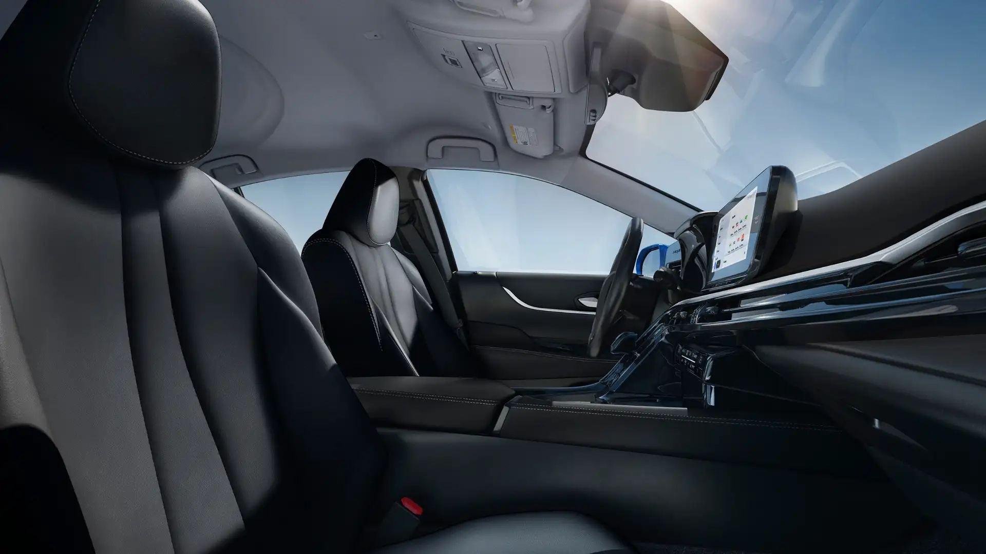 2026 Toyota Mirai black leather interior cabin touchscreen infotainment view