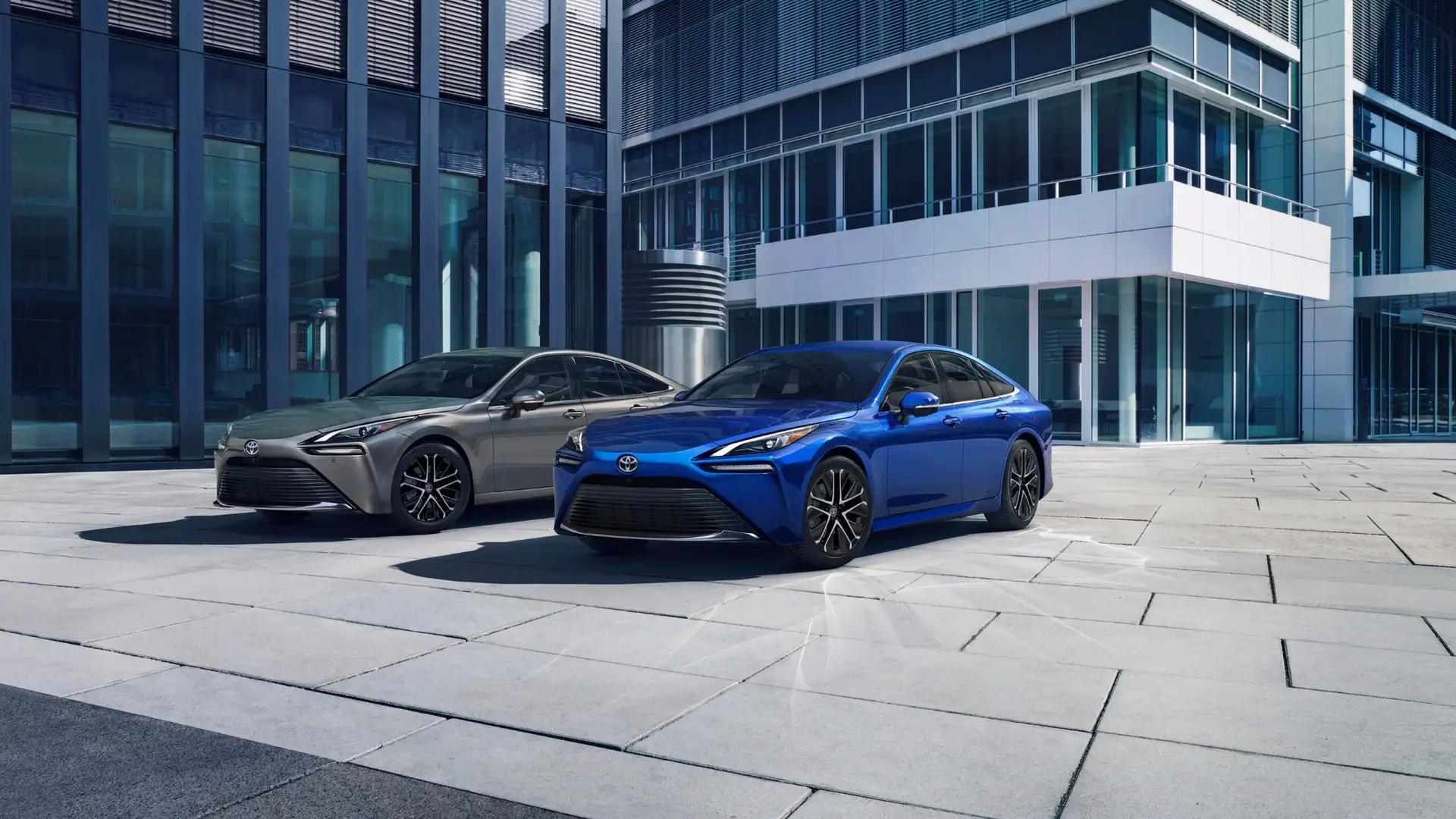 2026 Toyota Mirai blue and gray hydrogen sedan duo exterior near Hagerstown MD