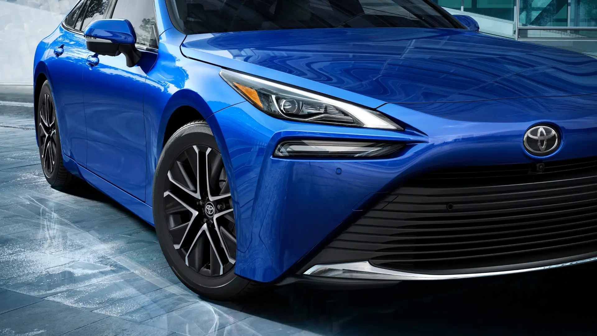 2026 Toyota Mirai blue hydrogen sedan front close-up view near Hagerstown MD