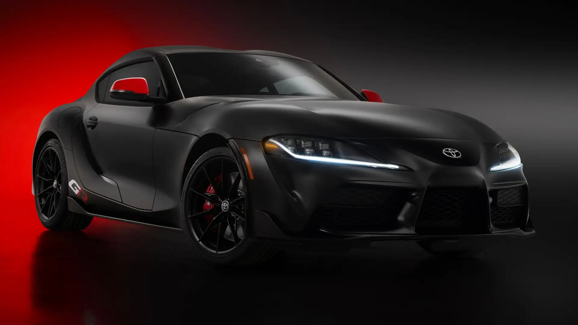 2026 Toyota GR Supra matte black sports coupe red accents near Hagerstown MD