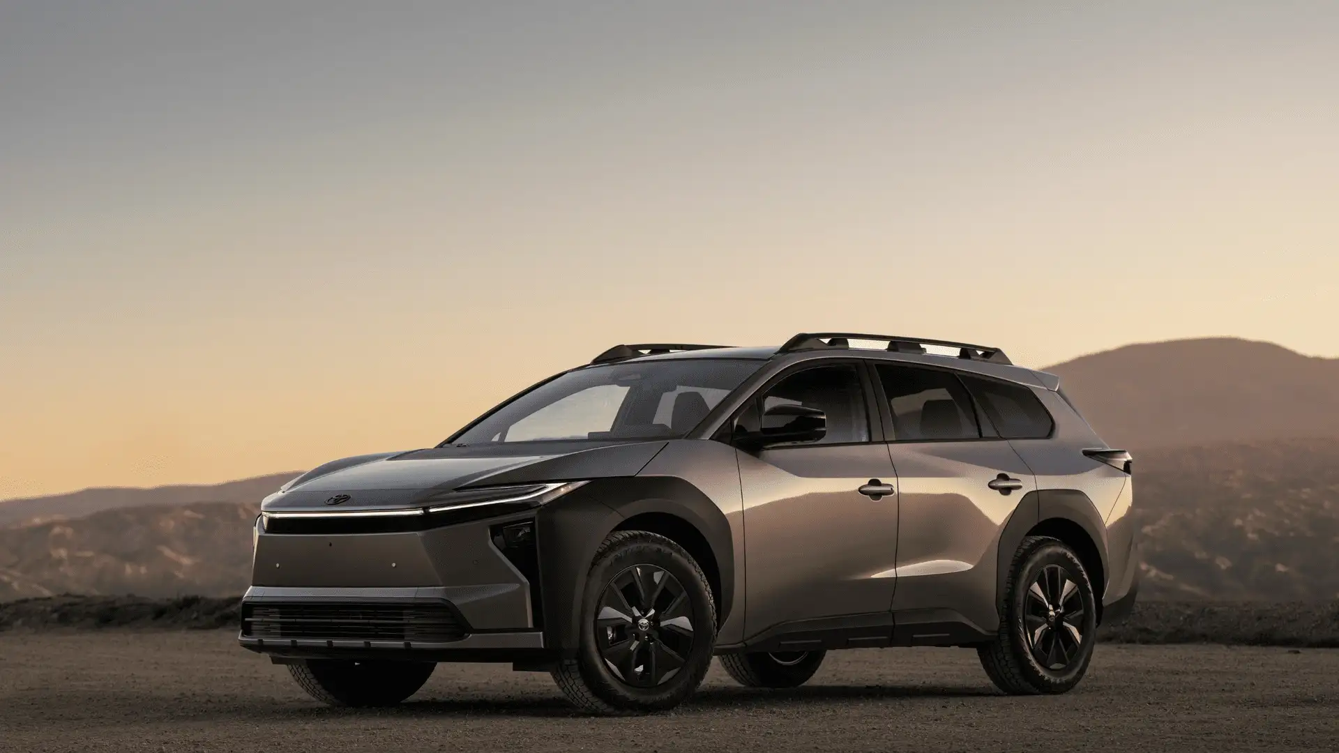 2026 Toyota bZ Woodland gray electric SUV exterior at sunset in Hagerstown MD