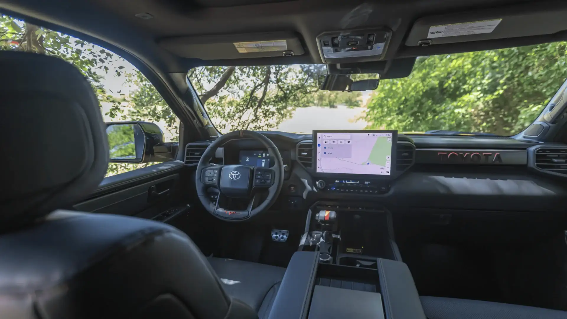 2027 Toyota Tundra TRD cabin with large touchscreen and digital gauge cluster