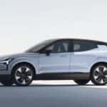 2025 Volvo EX30 compact electric SUV side profile in light blue with black roof